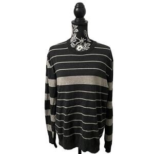 Express Stretch Pima Cotton Crewneck Sweater Knit Horizontal Stripes Gray XL